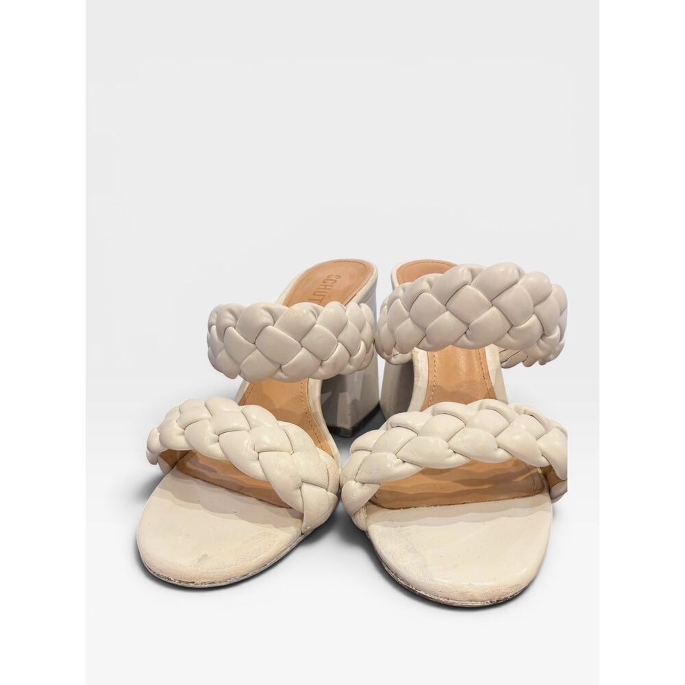 SCHUTZ Elida Braided Leather Block Heel Slide Sandal White 8 GUC - Picture 6 of 8